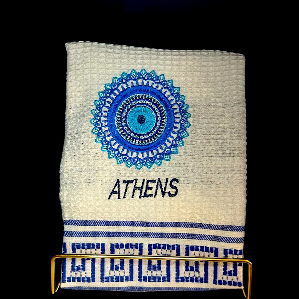 EVIL EYE dish towel from Athens, Greece🧿🤍💙